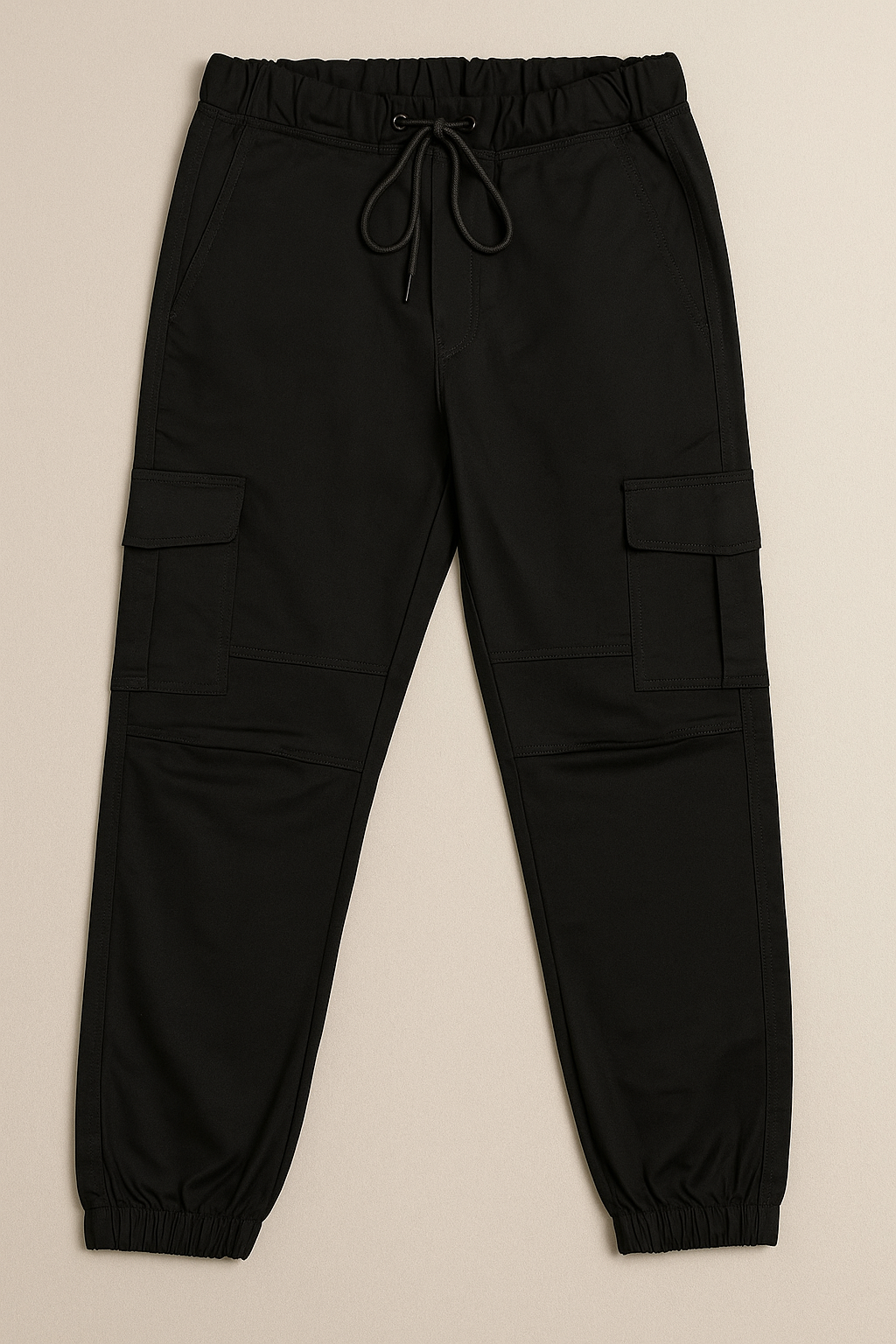 Deep Black Relaxed FIt 6 Pocket Cotton Cargo Trouser