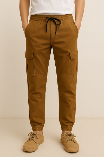 Camel Brown Relaxed FIt 6 Pocket Cotton Cargo Trouser