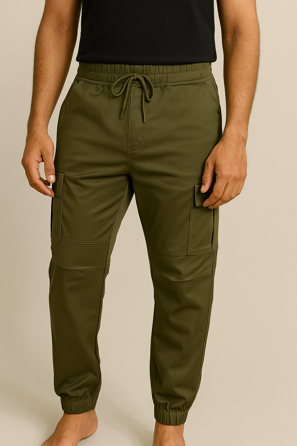 Olive Green Relaxed FIt 6 Pocket Cotton Cargo Trouser